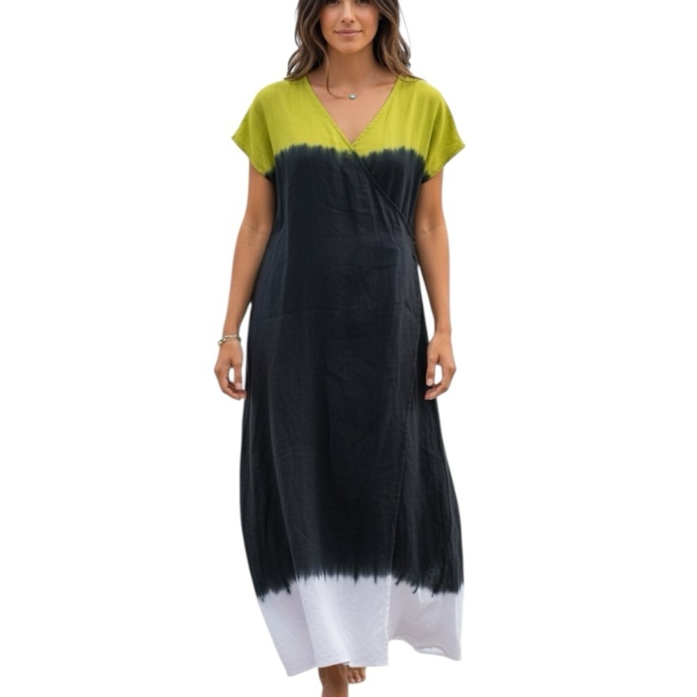 NWT Soft Surroundings Medium Linen Maxi Dress Dip Dyed - Picture 1 of 8